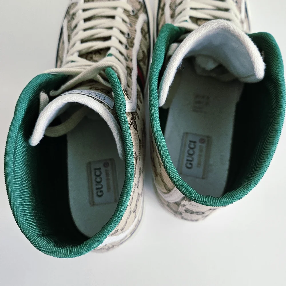 New Gucci Men's GG Tennis 1977 Brown High-Top Sneakers - Size 11